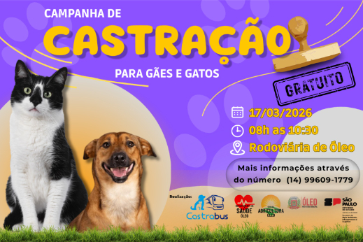 CASTRAÇÃO DE CÃES E GATOS 2026