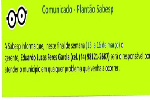 Comunicado - Plantão Sabesp