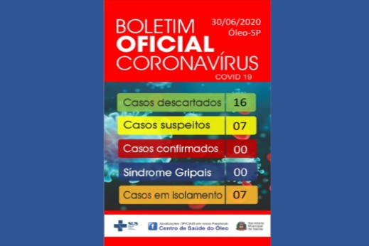 BOLETIM OFICIAL CORONAVÍRUS 30/06/2020 - SECRETARIA MUNICIPAL DE SAÚDE
