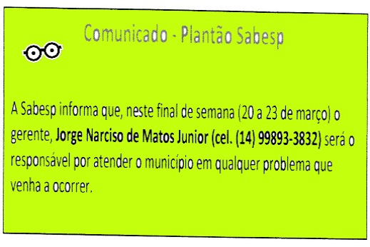 COMUNICADO - PLANTÃOSABESP